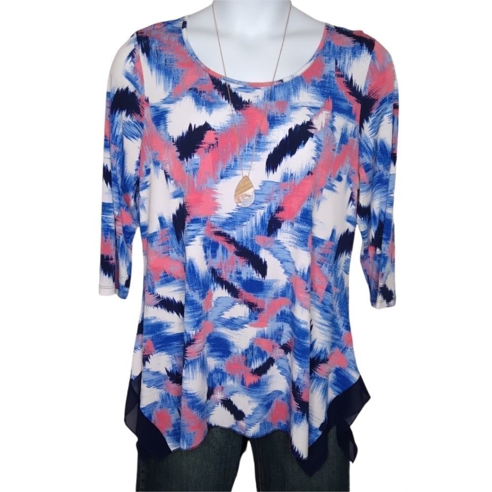 LAURA ASHLEY Stylish Mixed Print Jersey Tunic 3/4 Sleeves SIZE XL